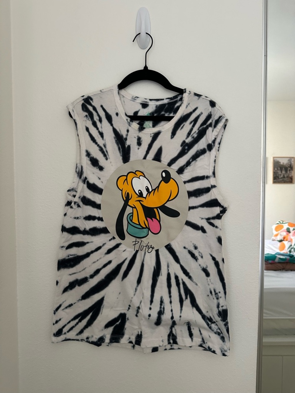 Disney Park Pluto Tie-Dye Black and White Tank Top Summer Disney World